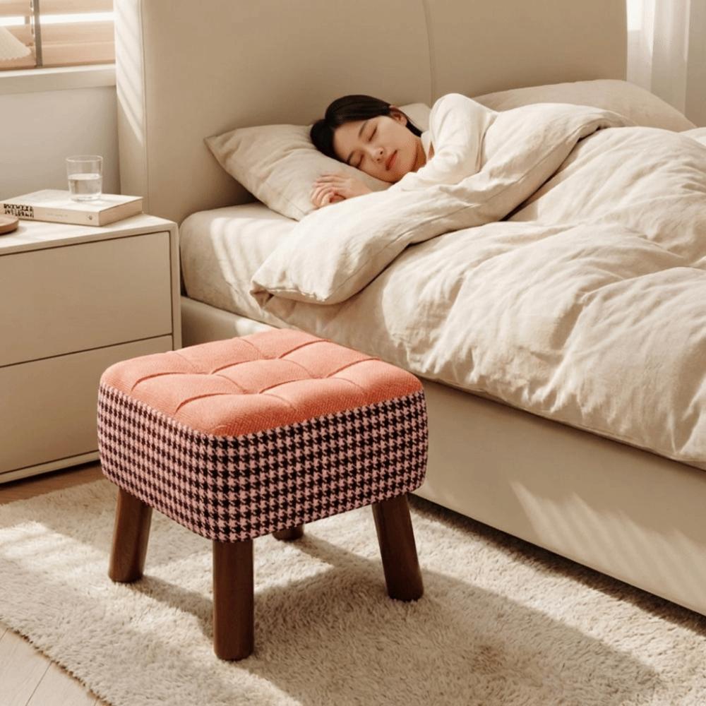 Soft Upholstered Seat Ottoman Compact Design Soft Pack Stool Shoe Changing Stool Living Room