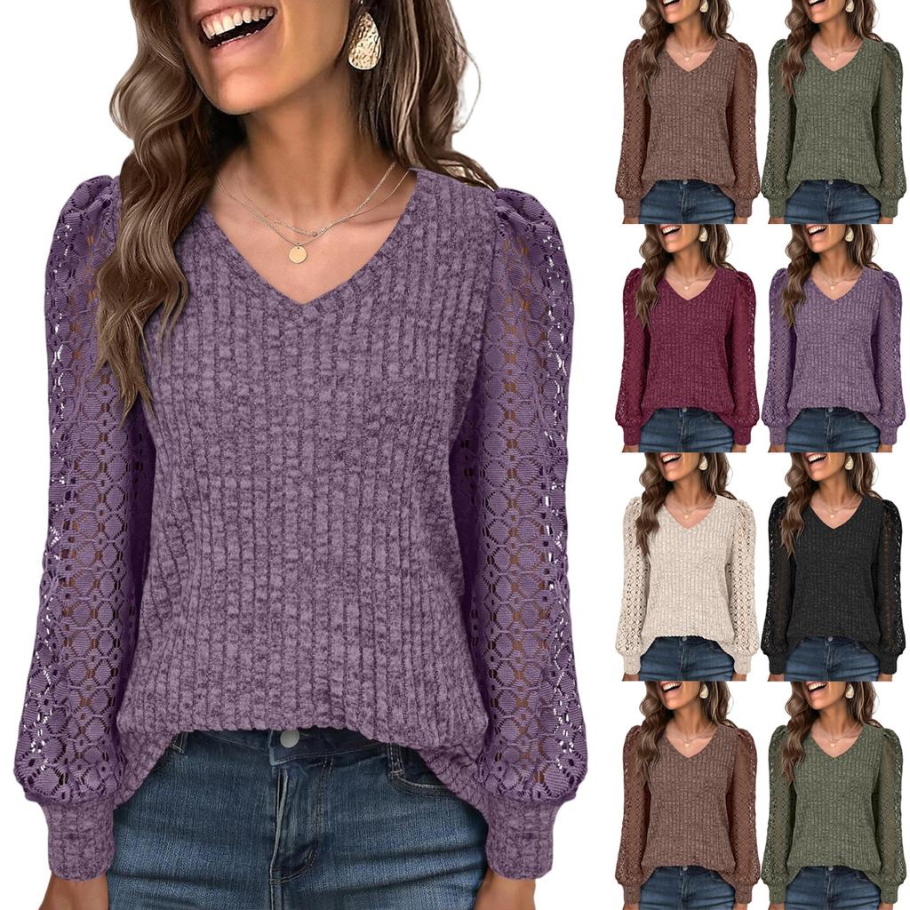 Womens Long Sleeve Work Shirts Lace Tops Fall Fashion Lightweight Sweaters Business Casual Blouses