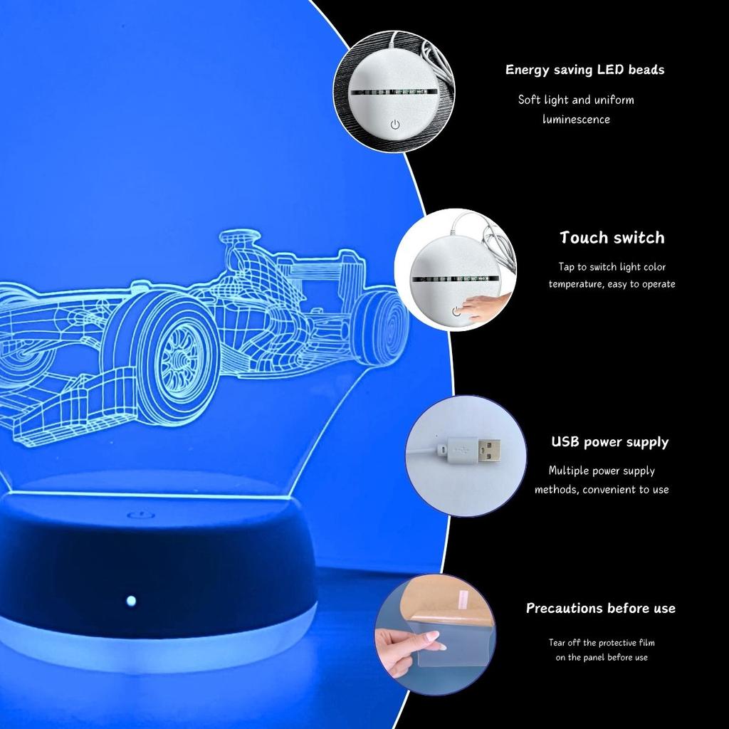 Сенсорный 7-цветный градиентный гоночный 3D ночник, USB питание, украшение для спальни и рабочего стола, идеальный выбор для подарка