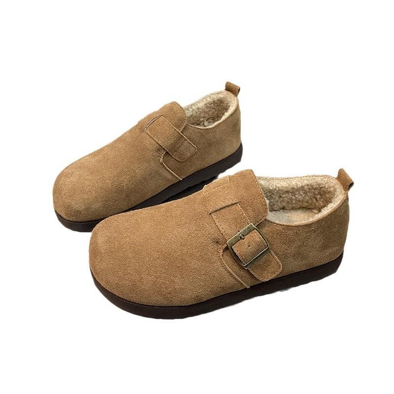 Retro Women's Winter New Fashion Versatile Matte Soft-soled Lazy Shoes Fleece Thickened Bread Shoes