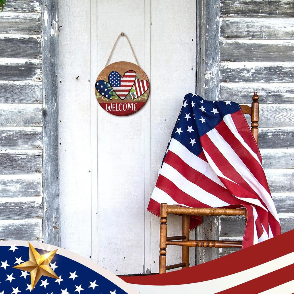 Independence Day Wooden Doorplate Welcome Sign Door Home Decoration Hanging Sign
