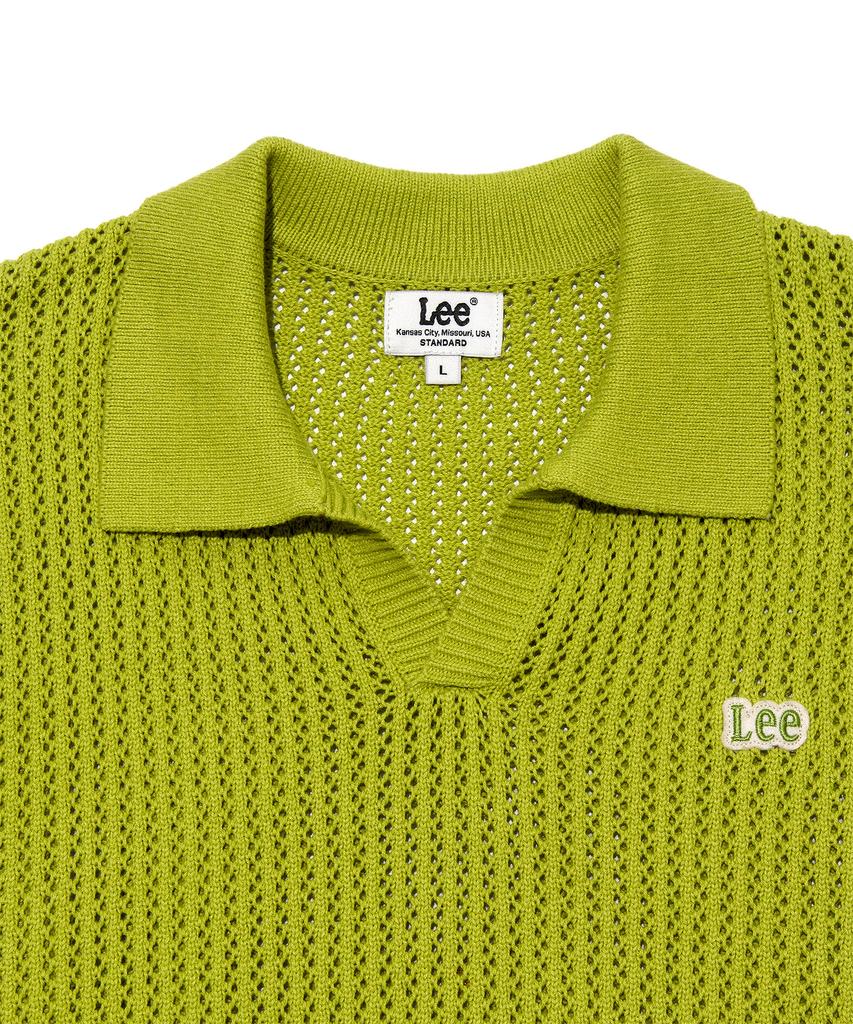 LEE Open Collar Curly Short Sleeve Knit Lime