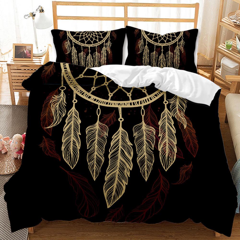 Black Background Dream Catcher Pattern Bedding Set Starry Sky Dream Catcher Quilt Cover Pillow Case 2 or 3 Pieces Soft and Comfortable Home Decoration
