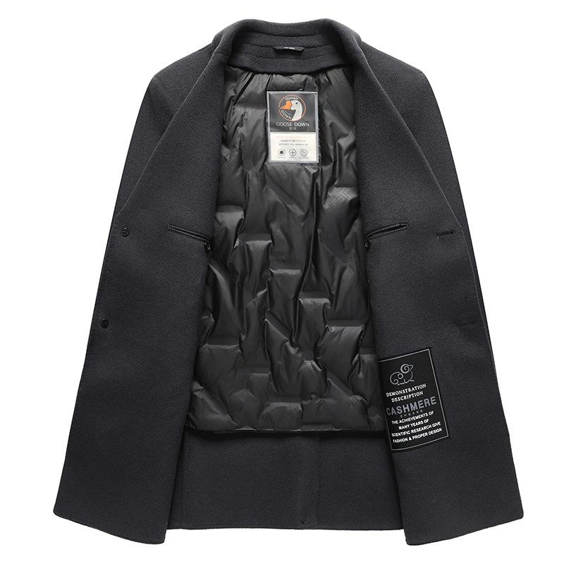 Зимнее новое мужское шерстяное пальто ручной работы с двумя сторонами, средний и длинный костюмный воротник, подкладка из гусиного пуха, модное повседневное пальто