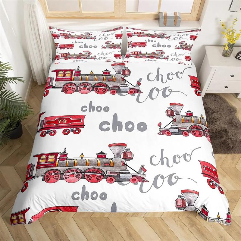 Cartoon Train Bedding Collections 23Pieces Duvet Cover Toy Car Truck Soft Quilt Cover Single Queen King Size Polyester Comforter Cover