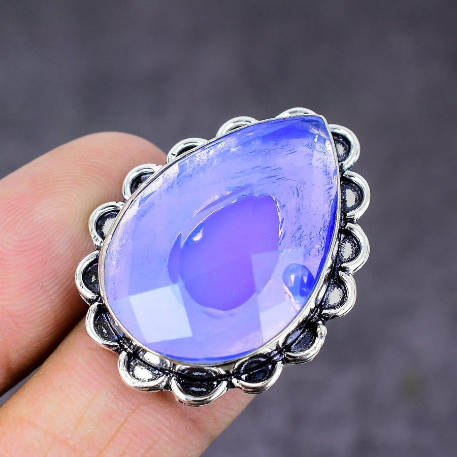 Подарочное кольцо ручной работы из стерлингового серебра 925 пробы с натуральным молочным опалом, размер 7 v3G73