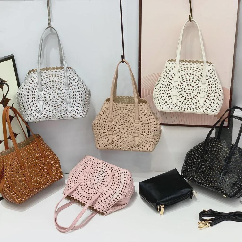 Набор сумок из кожи с резным узором Cross-Border: Сумка-тоут, косметичка и кошелек для монет