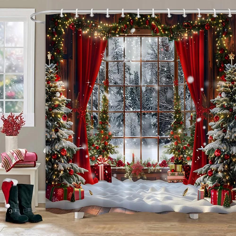 Рождественские подарки занавеска для душа Рождественская елка Зимний лес Кедр Природа Пейзаж Главная Настенная ткань Шторы для ванной Декор