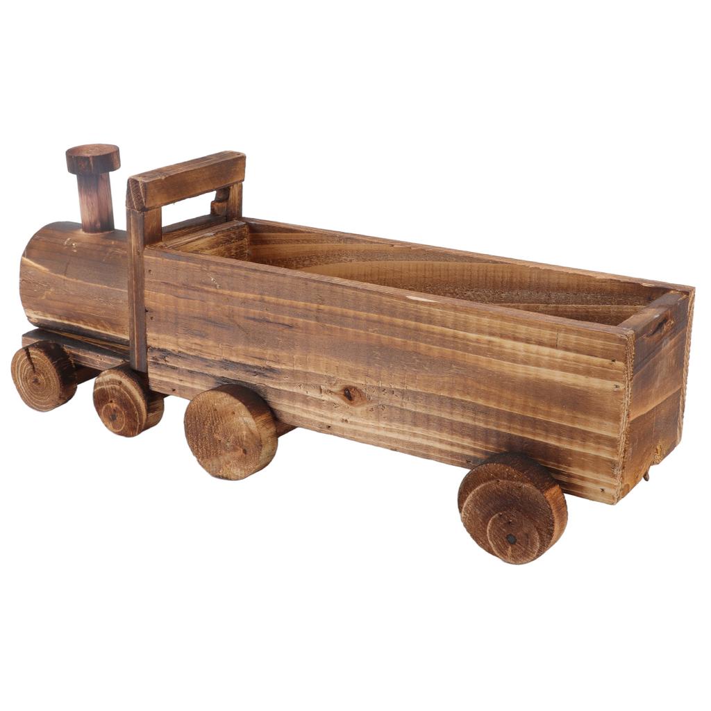 Wooden Flower Pot Cartoon Train Shape Good Ventilation Succulent Flower Pot Decoration for Garden Home Office