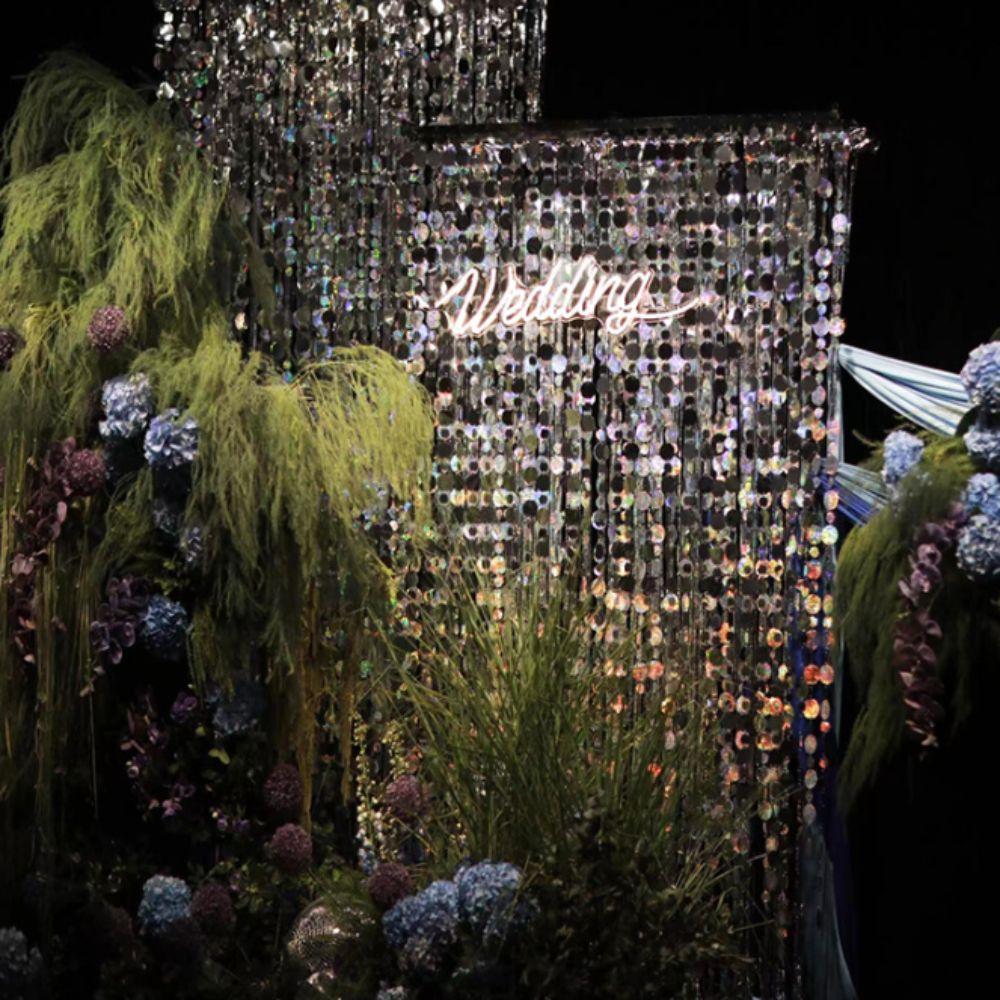 10PCS Gold Silver Sequins Hanging Foil Curtains PVC Round Sequin Rain Curtain Festive Supplies