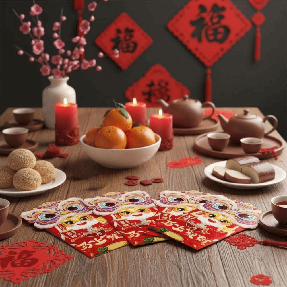 6pcs Thickened Lucky Money Bag Mixed Pattern Red Packet Cartoon Red Envelope  Wedding