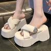 Platform Women Slippers Slope Heel Sponge Cake Casual Ladies Chunky Thick Sole Wedges Slides with Cross-strap Casual Flip-flops