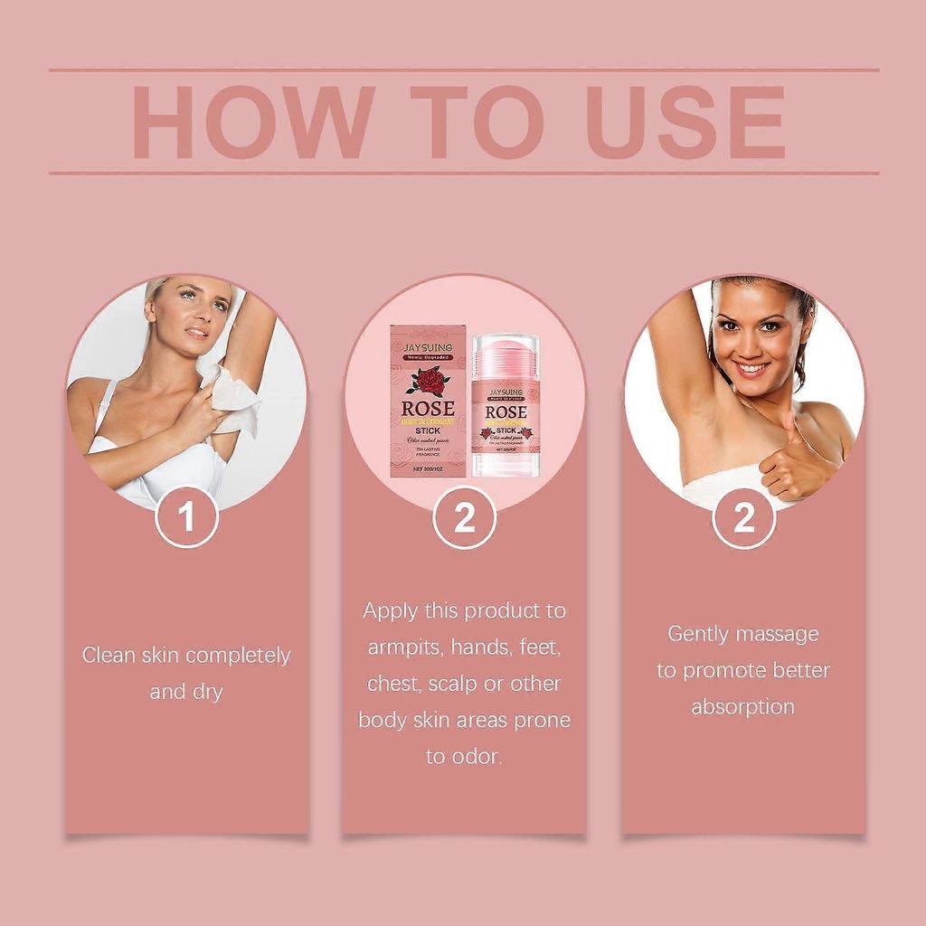 Natural Rose Body Care Stick - Gentle Deodorant for Underarms, Body, Hands & Feet with Vanilla & Aloe Vera - All-Day Odor & Sweat Protection, 30g