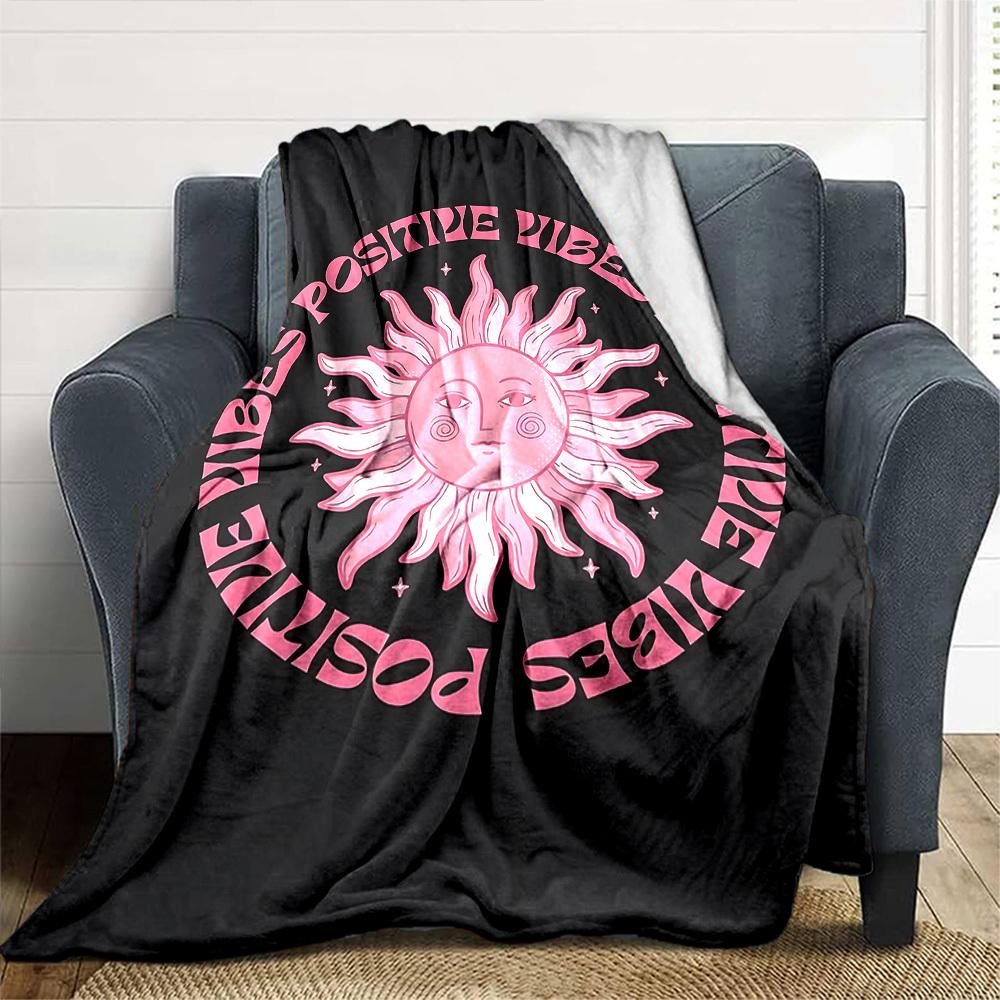 1pc Positive vibes Soft Flannel All Season Throw for Home, Office, Outdoor UseDurable Comfort Soft Warm Throw for Home