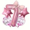 6pcs Happy Birthday Bow Tie Foil Balloons 32inch Pink Number 1-9 Balloons for Kids Girls Birthday Anniversary Party Decora Gift