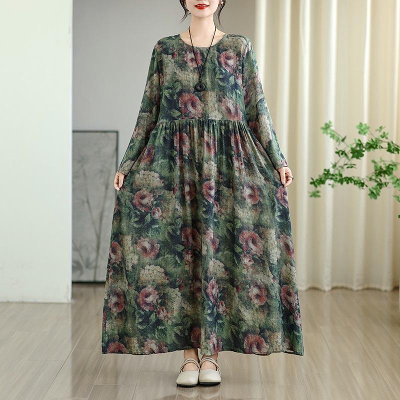 Long Sleeve Plus Size Cotton Vintage Floral New In Dresses for Women Casual Loose Spring Summer Autumn Dress