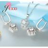 New Silver Color Jewelry Sets Flower Shaped Engagement Pendant Wedding Necklace Earrings For Women Jewelry Set