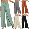 American Summer Women's High Waist Casual Pants Solid Elastic Waist Lace Loose Wide Leg Pants for Women