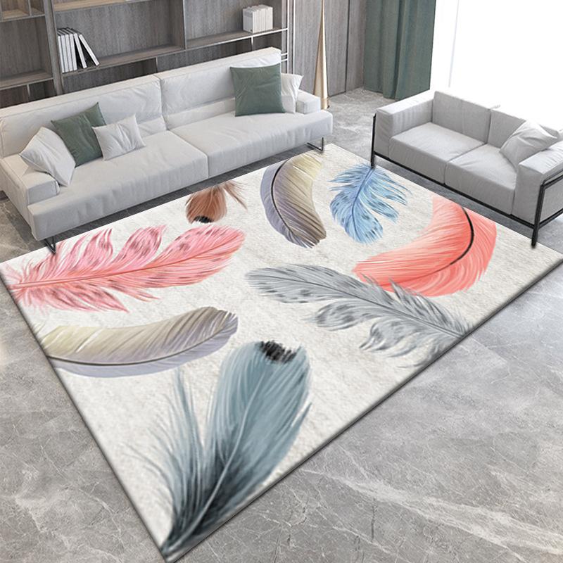 Modern Blue Grey Gradient Large Carpet Crystal Velvet Gold Line Abstract Non-Slip Nordic Rug