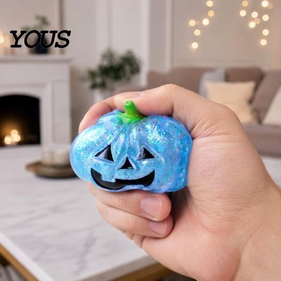 Squeeze Stress Ball 1/2/3Pcs Halloween Pumpkin Relief Toy, Creepy Head Glitter for Kids Adults, Party Favors
