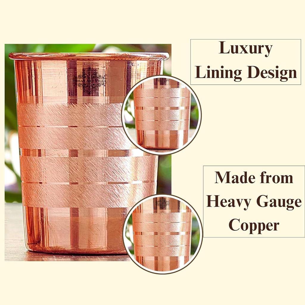 Pure Copper Plain Glass with Luxury Design, Drinking Serving Water, Yoga Ayurveda, Volume-300 Ml, Pack of 2