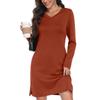 Женское модное повседневное платье-футболка с длинным рукавом и V-образным вырезом, с боковым разрезом, однотонное
