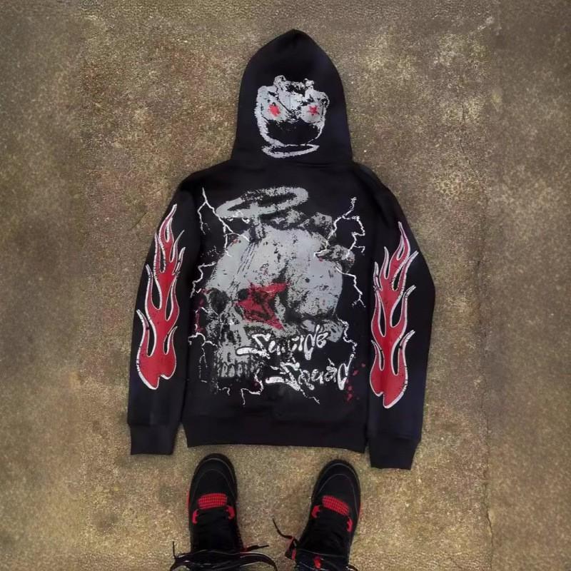 Мужская оверсайз толстовка с капюшоном на молнии с графическим принтом Streetwear Свободный крой Повседневная одежда