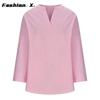 Women's Fall and Winter V-neck Cotton Linen Large Size Shirt
