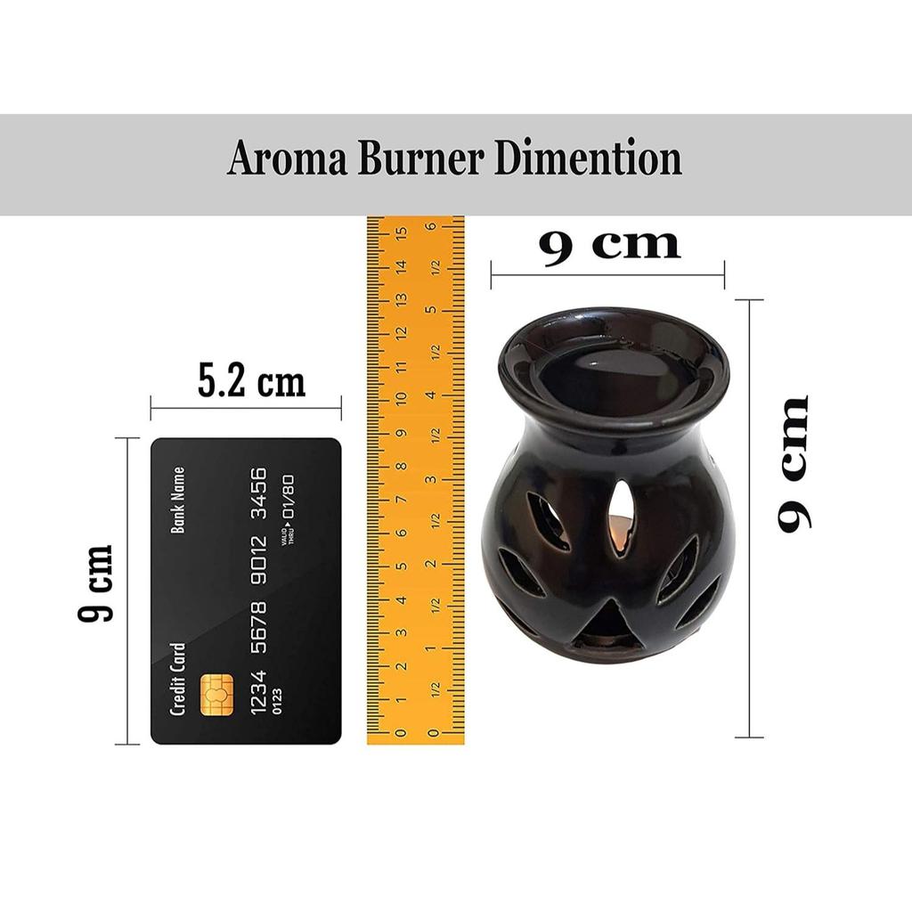 Ceramic Clay Candle Operated Aroma Burner (Black; 9 Cm)