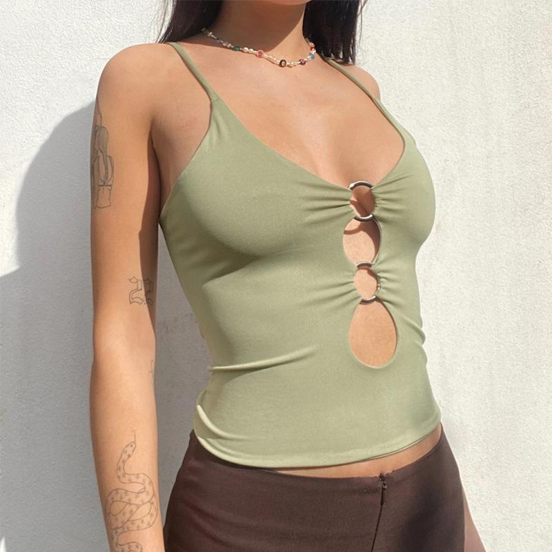 Solid Casual Sleeveless Cami Top Women Backless Hollow Out Sexy Crop Tops Tees Fashion Fitness Camisole