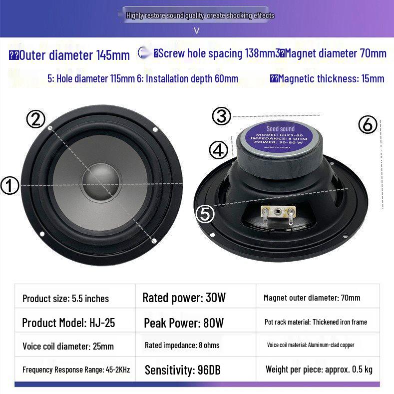 4.5-6 Inch 30W Mid-Range Home Speaker Audio System