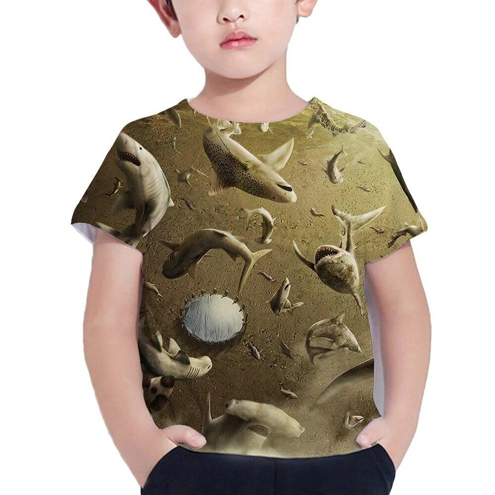 Shark Tshirt Kids Clothes Summer Animals Blue Sea T-Shirt For Boy Tee Shirt Children Top 2023 Short Sleeve 3d Print Girls Tees