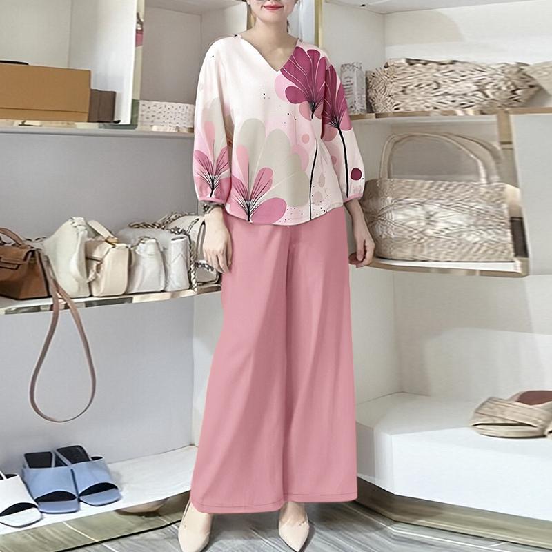 ZANZEA Женская блузка с цветочным принтом и брюки, повседневные комплекты костюмов из двух предметов