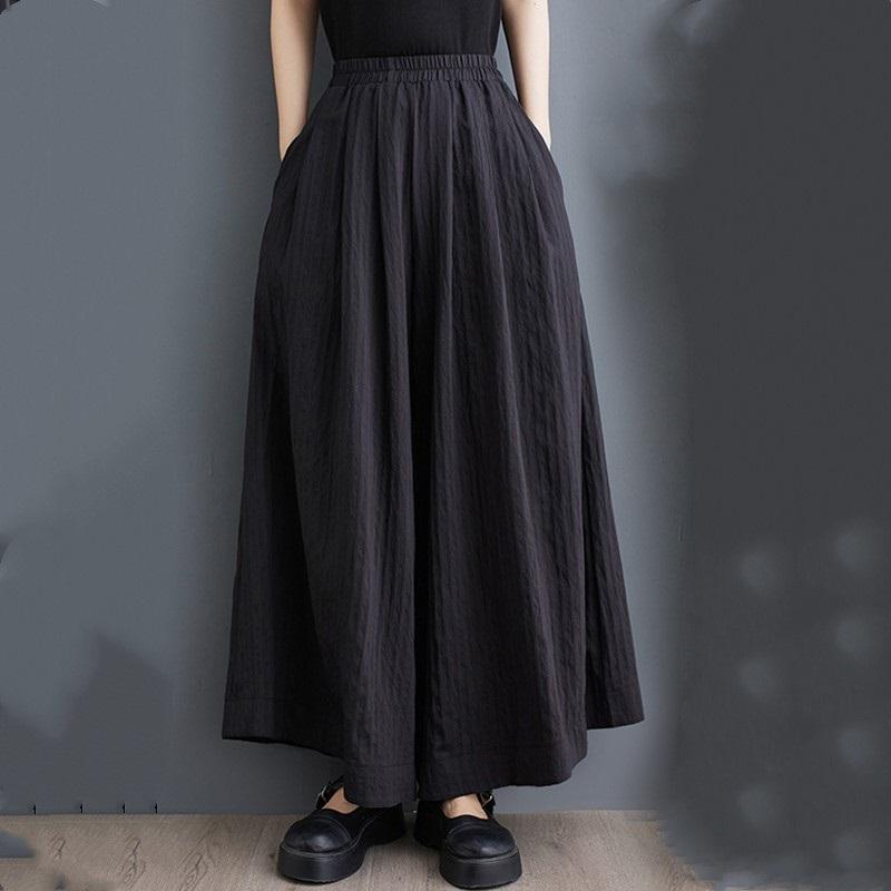 Black Plus Size Vintage High Waist Casual Loose Summer Wide Leg Pants Women Trousers
