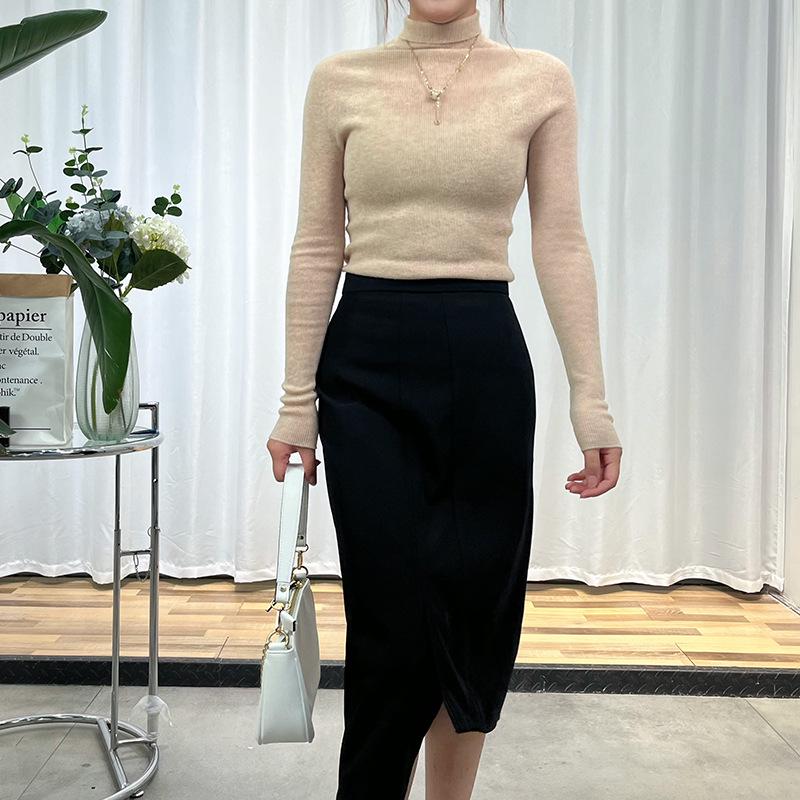 Ограниченный запас: Женский бесшовный свитер с высоким воротом из 100% чистой шерсти, плотность 48 нитей