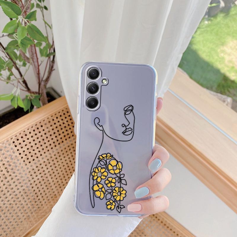 Мягкий силиконовый чехол Flower Line для Xiaomi Redmi Note 13 Pro 13C Poco Samsung A35 A55 M35 S24 Huawei Honor 90 iPhone Camera Защитный противоударный чехол
