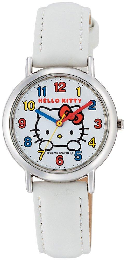 Q&Q Citizen Аналоговые часы Коллаборация Hello Kitty, Водонепроницаемые, Кожаный ремешок, Женские HK15-001 Белый