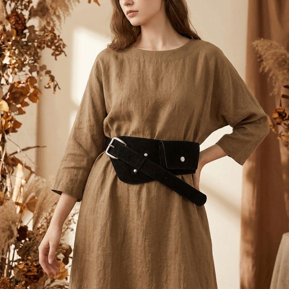 Wide Maillard Waist Belt Zinc Zinc Alloy Suede Waist Bag Belt Pin Buckle Waistband Vacation