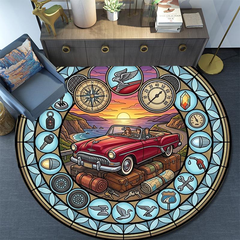 Water Delivery Truck Art Round Area Rug Under Office Chairs Bedroom Living Room Home Decor