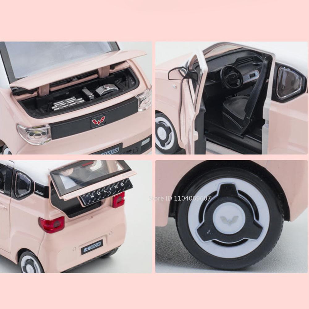 1:24 Игрушечная машина WuLing HongGuang Mini EV Модели Сплав Литье под давлением Звук Свет Откатная Дверь Открывается Резиновые Шины Украшение Автомобиль Подарки