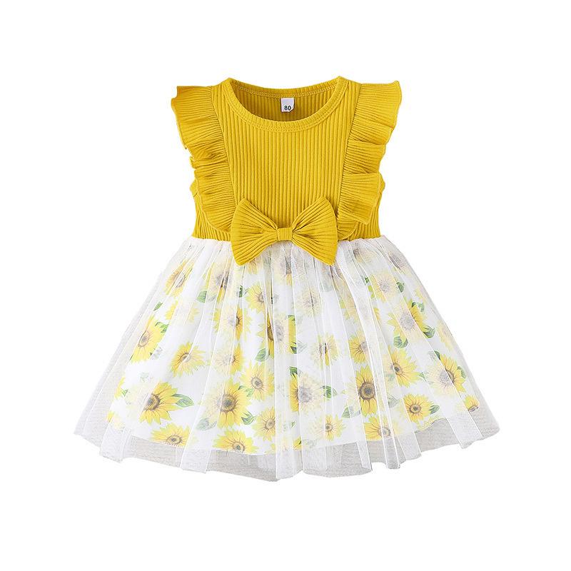 Новая Детская Одежда 1~3 Года Для Девочек Сетчатая Юбка Без Рукавов Сладкое Детское Платье С Бантом Летний Стиль