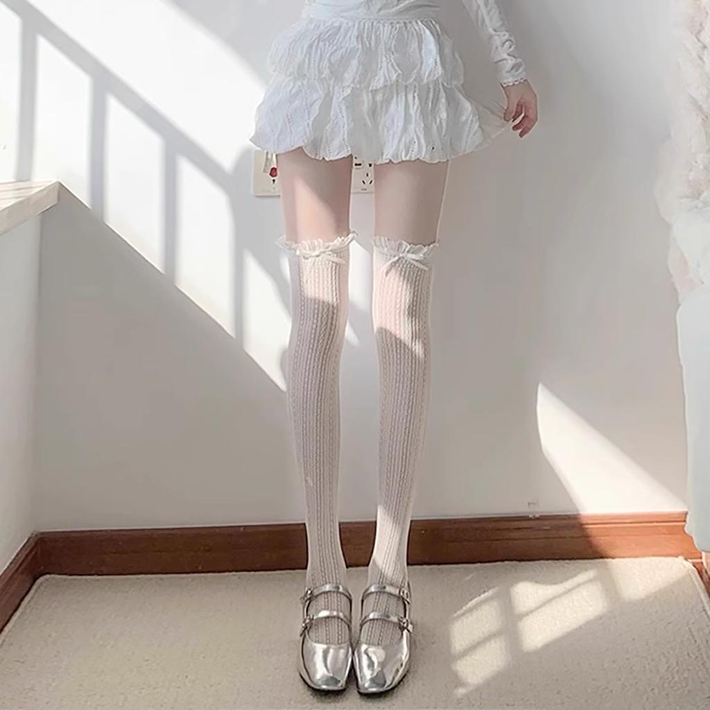 Женские летние сетчатые дышащие чулки с вырезами Jk Lolita Длинные гольфы с кружевной отделкой Милые девушки Чулки-гольфы выше колена