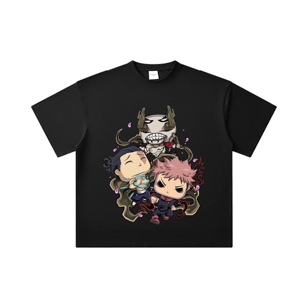 Хлопковая футболка унисекс с принтом Funko V61 Jujutsu Kaisen, плотность 260 г/м², двойная пряжа, 32 нити, 100% хлопок