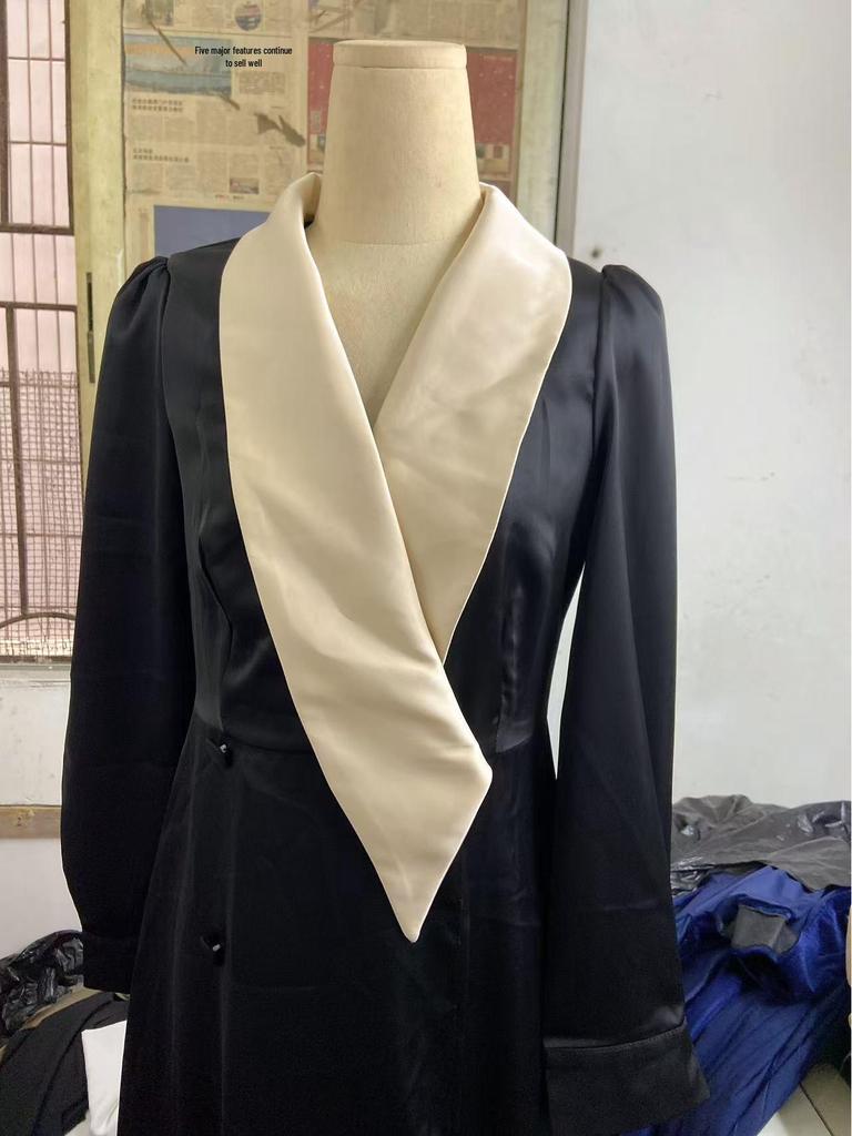 Элегантное французское осенне-зимнее 2024 года длинное платье для женщин больших размеров, стройнящее фигуру