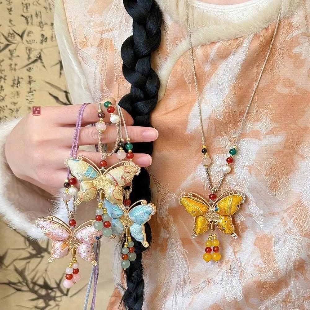 Traditional Tassels Necklace Butterfly Pendant Embroidered Pendant Necklace  Ethnic Fashion