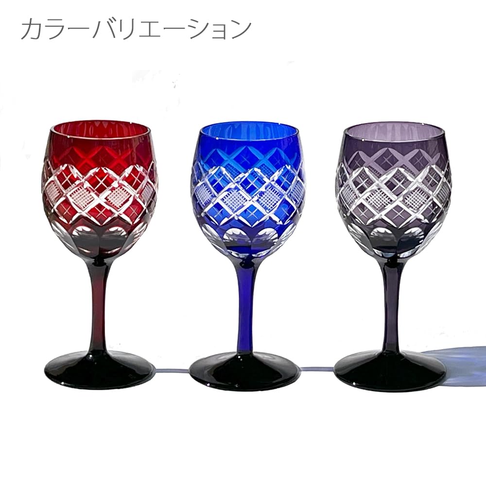 [Официальная студия Taiburo] Бокал для вина Kiriko Yarai Nanko Crest (синий) TB90408B, Деревянная коробка, Сделано в Японии