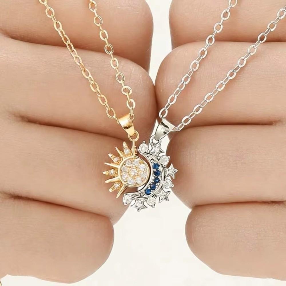 Stainless Steel Magnetic Couple Necklace 2Pcs Set Sun Moon Pendant Necklace for Women Men