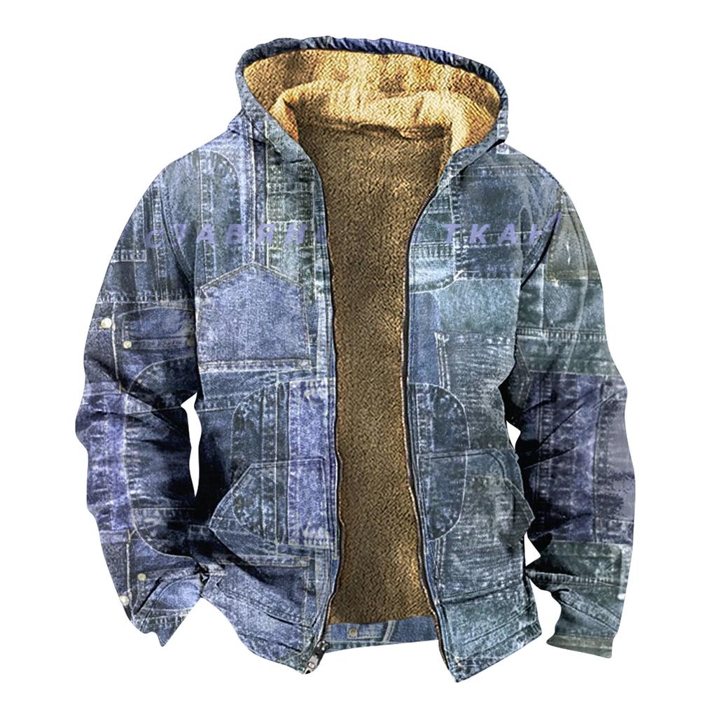 Men's Personalized Casual Printing Long Sleeve Zipper Sweater Thick Cotton Suit Winter