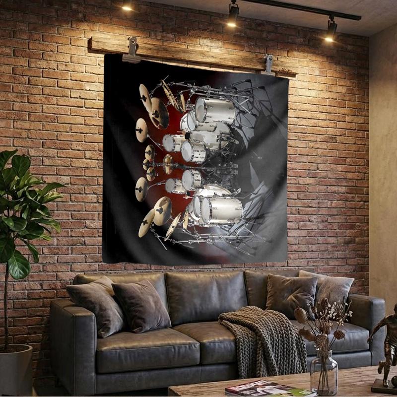 Drum Kit Display Printed Tapestry, Wall Hanging,Livingroom, dormitory, Large Wall Decor, Fabric Decor Fan Birthday Gifts