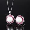 Jewelry Inlaid With White Beads, Light Stamens, Women'S Ring, Pendant Set, Beads 16Mm.